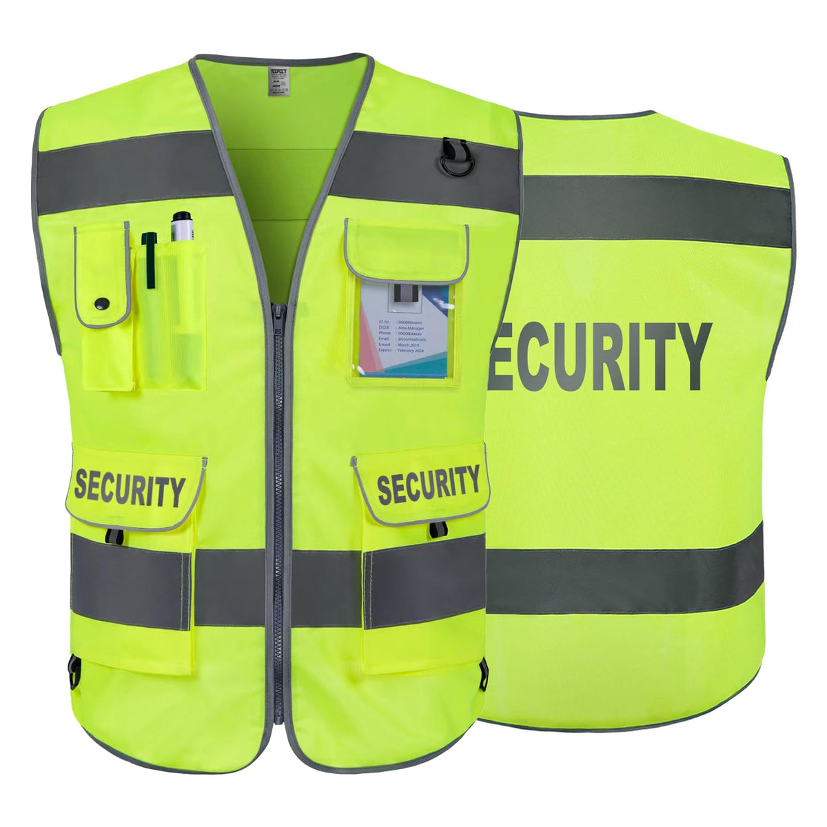 TCCFCCT Security Vest for Security Guard 9 Pockets High Visibility Reflective Safety Vest for Men Women, Durable Hi Vis Vest with Reinforced Sewing, Meets ANSI/ISEA, (G100S-Yellow, L) Fabric Yellow-bison 08 Large