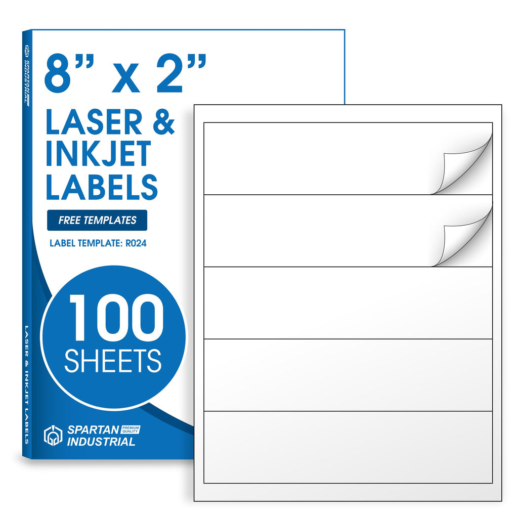 8x2 Matte White Printable Water Bottle Labels (100 Sheets, 500 Stickers) 8" X 2" 500 Labels