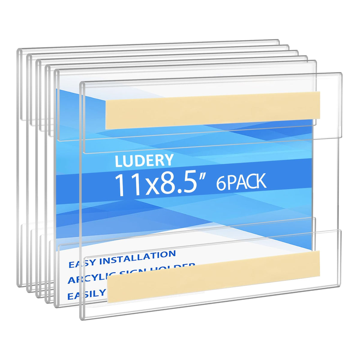 Acrylic Sign Holder 8.5 x 11 Inches Horizontal,Clear Plastic Wall Wall Frame Poster Paper Holder with Double Sided Tape for Office, Home, Store, Restaurant-No Drilling (6 Pack) 8.5x11''