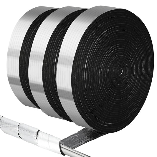 Pangda 3 Rolls Pipe Insulation Wrap Tape 2'' Wide 50 ft Outdoor Fiberglass Insulation Foam Water Pipe Wrap Aluminum Foil Self Adhesive for Winter Freeze Protection Heat Preservation