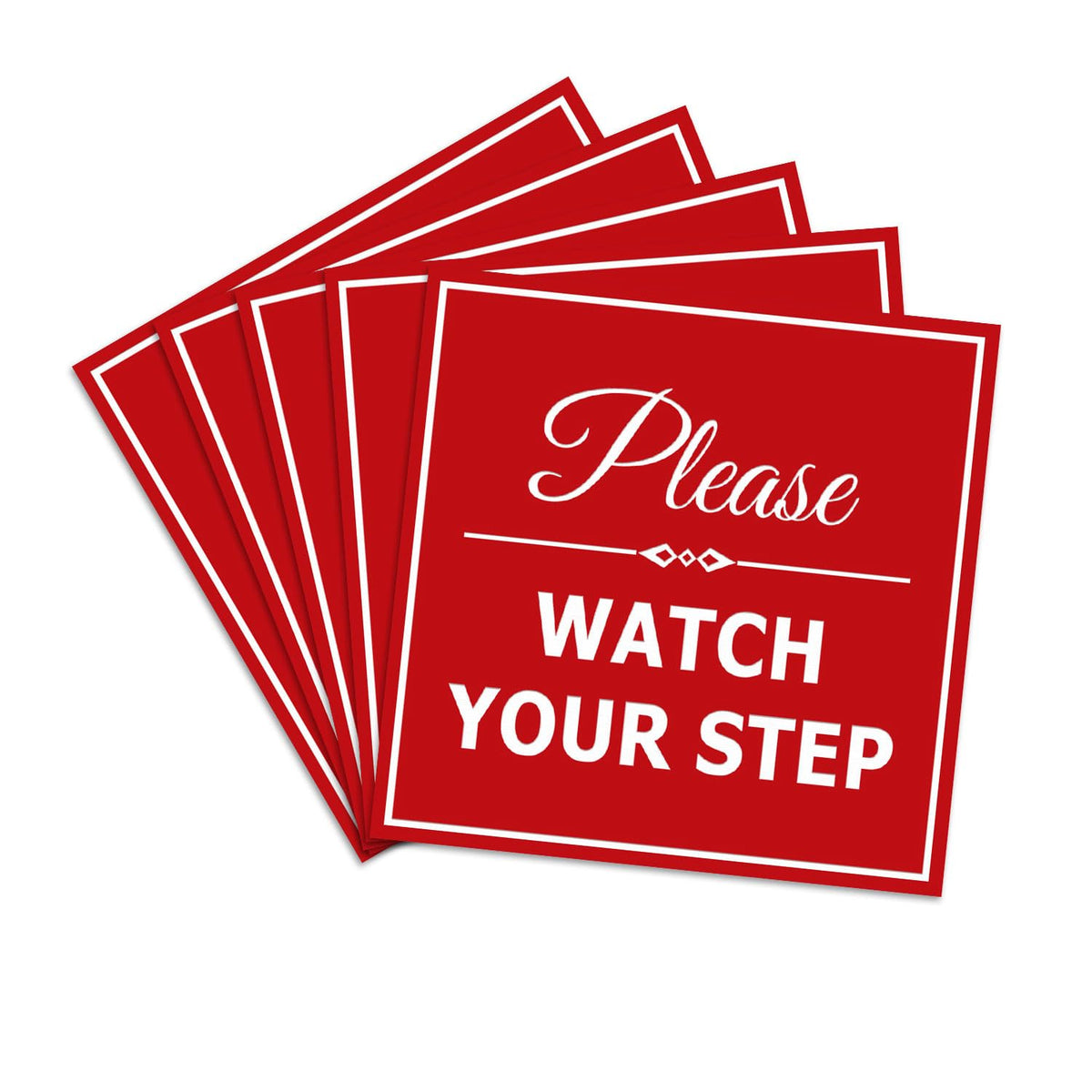 Signs ByLITA Square Classy Please Watch Your Step Sign | Safety Sign with Easy Installation (Red) - Small 5 Pack Red 4 x 4" - Small