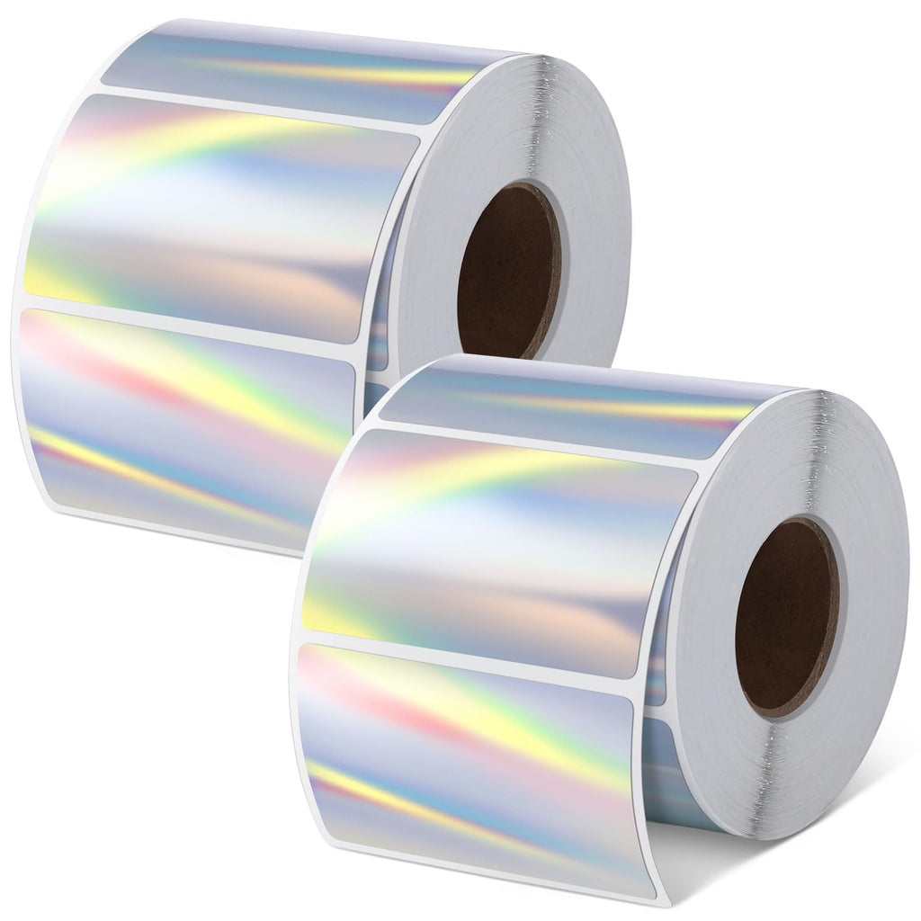 Kosiz 1000 Labels/ 2 Rolls Holographic Thermal Sticker Labels Self Adhesive Printable Thermal Rainbow Stickers for DIY Logo Design Qr Code Name Tag(Rectangular Style,2.25" X 1.25") 2.25" X 1.25" Rectangular Style