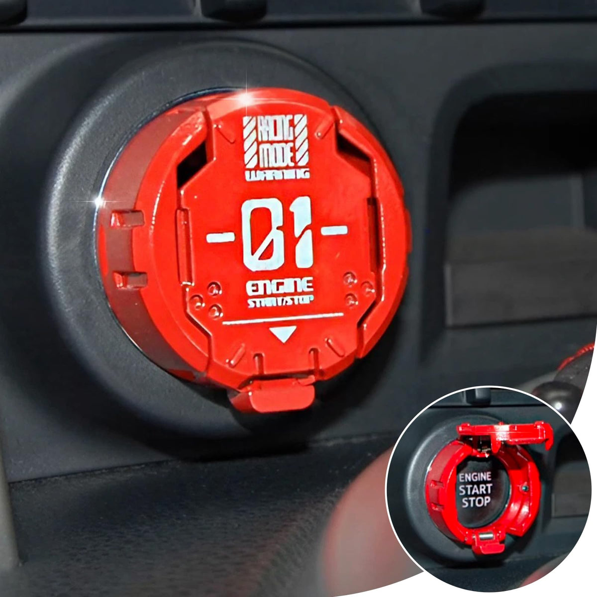 𝙊𝙧𝙞𝙜𝙞𝙣𝙖𝙡 | Push Start Button Cover, Metal Mecha Car Engine Start Stop Button Cover Protector, Cool Car Accessories Interior Decor Sticker Decals Motorcycle Key Ignition Switch Cover, Red B-Mecha-Red