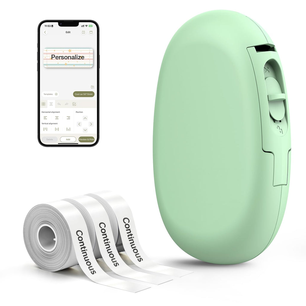 SUPVAN E10 Bluetooth Label Maker Machine with 3 Tapes, Green Bundle Machine + 3 Tapes