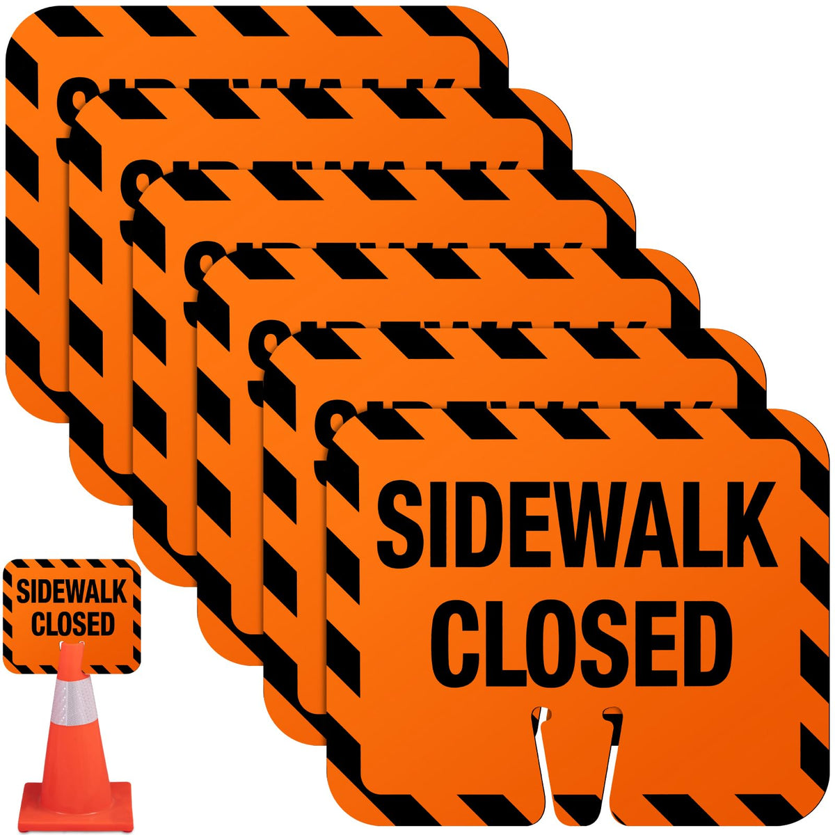 Copkim 6 Pcs Plastic Sidewalk Closed Sign Bulk for Traffic Cones Top Road Warning Signs 10.4" Height x 12.6" Width x 0.05" Thickness for Outdoor Barricade Construction Caution