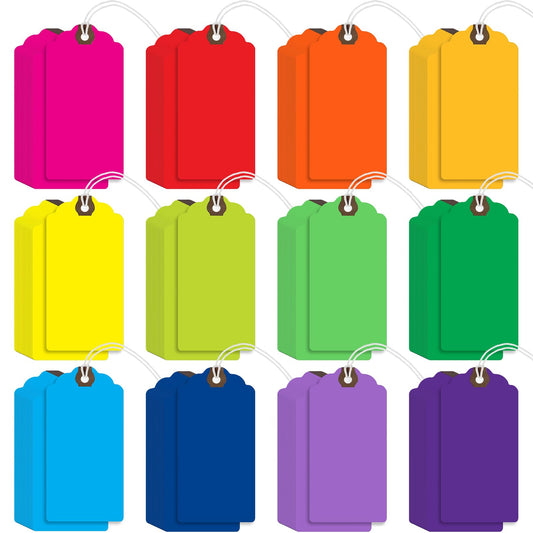 Outus 480 Pcs Manila Tags Rainbow Colors Gift Tags with String Attached Shipping Luggage Paper Tag Hanging Price Label for Christmas DIY Crafts Gift Holiday Party Favors 4 3/4" X 2 3/8"