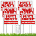 Zonon 6 Pack Metal No Trespassing Sign 12 x 8 Inch Private Property Word with H Stake Reflective Aluminum Security Weatherproof Outdoor Metal Outdoor Keep out Sign, Easy to Mount(Red) Red