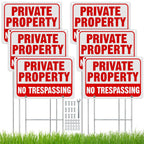 Zonon 6 Pack Metal No Trespassing Sign 12 x 8 Inch Private Property Word with H Stake Reflective Aluminum Security Weatherproof Outdoor Metal Outdoor Keep out Sign, Easy to Mount(Red) Red