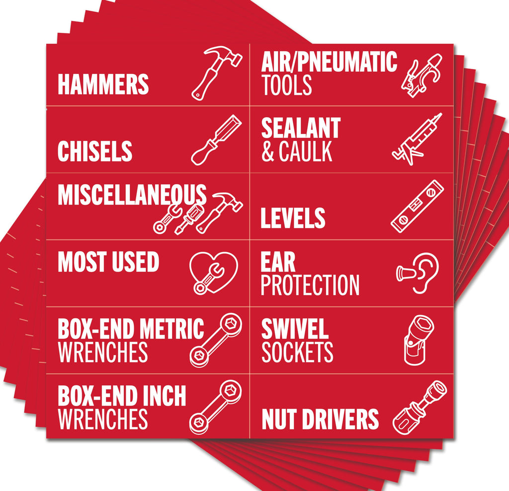 Red Magnetic Tool Box Labels, Toolbox Organization Magnets Red 3.125 x 1.0 Inches