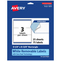 Avery® Matte White Removable Rectangle Labels, Sure Feed® Technology, 3-1/4" x 8-3/8", 75 Removable Labels, Laser/Inkjet Printable 75 labels