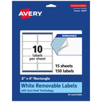 Avery Matte White Removable Rectangle Labels, Sure Feed Technology, 2" x 4", 150 Removable Labels, Laser/Inkjet Printable 150 Count