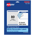 Avery Matte White Removable Round Labels, Sure Feed Technology, Print-to-The-Edge, 0.75" Diameter, 2,000 Removable Labels, Laser/Inkjet Printable 2,000 labels
