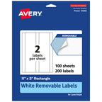 Avery Matte White Removable Rectangle Labels, 11" x 3", 200 Removable Labels, Laser/Inkjet Printable 200 labels