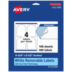 Avery Matte White Removable Arched Labels, Sure Feed Technology, Print-to-The-Edge, 4.75" x 3.5", 400 Removable Labels, Laser/Inkjet Printable 400 labels