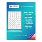 Premium Label Supply White Sticker Round Labels – 1.25" Circle – Laser/Inkjet Compatible – (48 per Sheet), 100 Sheets – 4,800 Total Adhesive Labels 4800 Labels