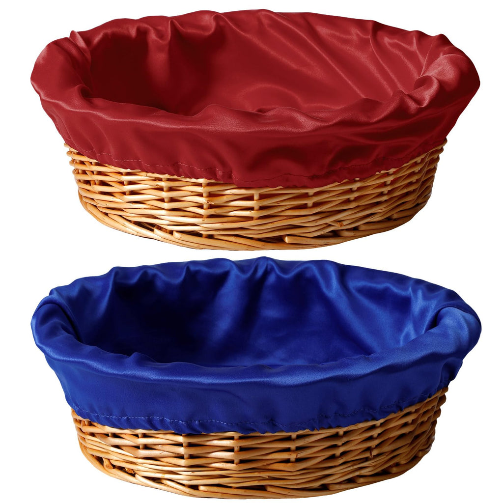 FillTouch 2 Pcs 12 Inches Round Offering Baskets for Church, Blue,Red red, blue