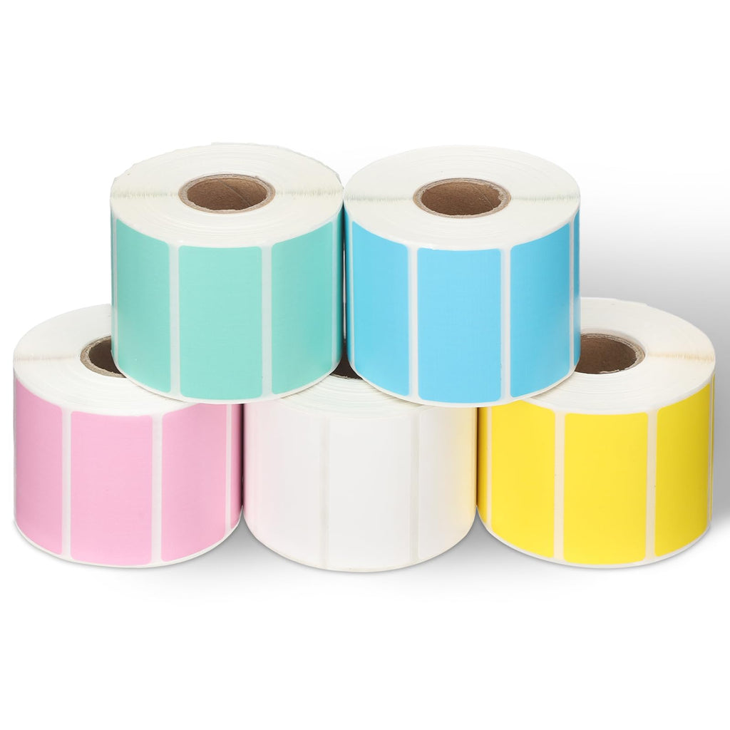 Ireer 5 Rolls Direct Thermal 2" x 1" Thermal Sticker Labels 5 Colors