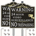 (2Pack) Large Video Surveillance Sign with Stake, No Trespassing Sign, 2pack with stake