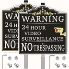 (2Pack) Large Video Surveillance Sign with Stake, No Trespassing Sign, 2pack with stake