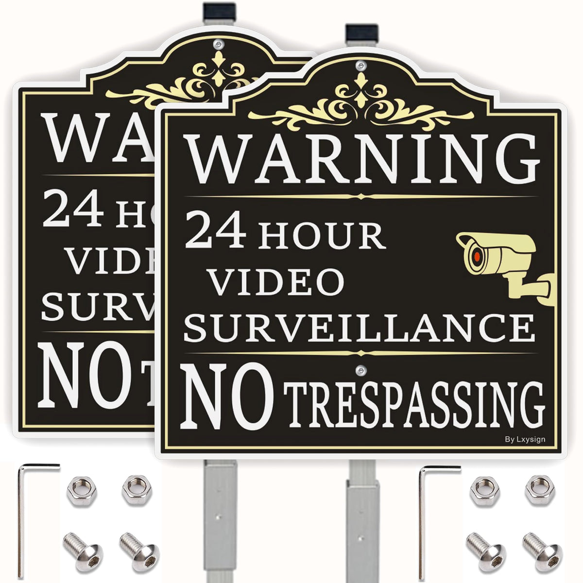 (2Pack) Large Video Surveillance Sign with Stake, No Trespassing Sign, 2pack with stake