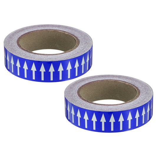 PATIKIL Directional Flow Arrow Tape 1-3/16"x65', 2 Pack Adhesive Pipe Identification Marking Stickers for Pipe Flow Labeling, White on Blue