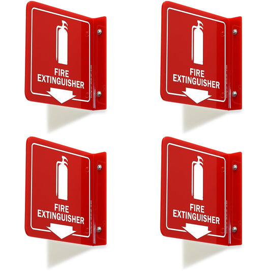 SmartSign (4-Pack) Fire Extinguisher Projecting Sign - 6" x 6", Two-Sided Wall Mount Polished Acrylic Hallway Sign with Down Arrow, White on Red 6" x 6" - Pack of 4