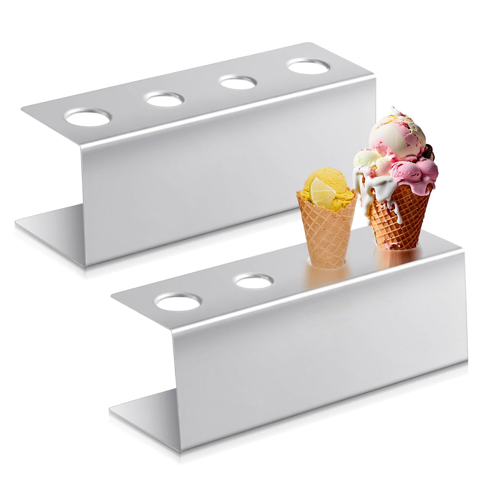 FillTouch 2 Pcs Ice Cream Waffle Cone Holder Stainless Steel 4 Holes