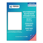 Premium Label Supply Waterproof White Inkjet Sticker Paper – 8.5" x 11" Full Sheet Labels – Inkjet Printers only – Similar to Vinyl – 25 Sheets