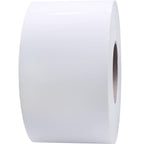 Four packs of 8x4 white perforated thermal printer labels with permanent adhesive, suitable for laser and inkjet printers.