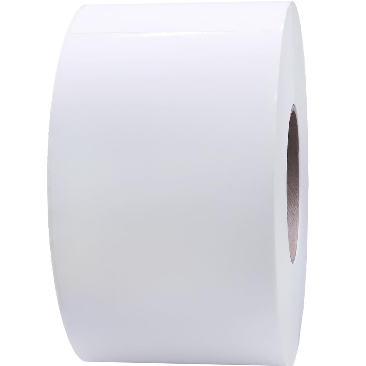 Four packs of 8x4 white perforated thermal printer labels with permanent adhesive, suitable for laser and inkjet printers.