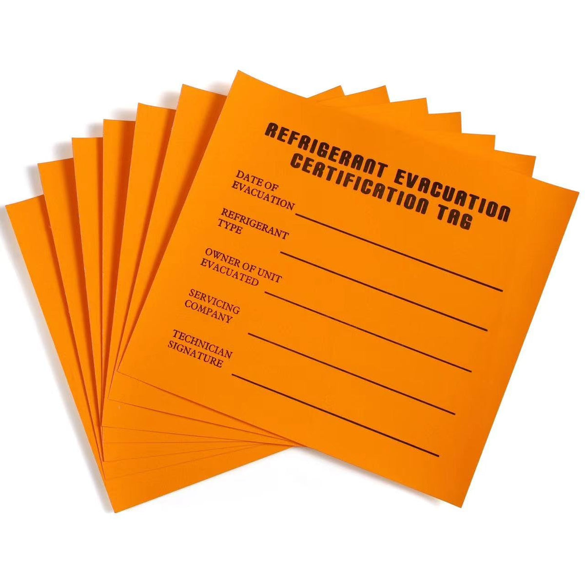Set of 30 CAROPT refrigeration evacuation recovery certification tag stickers for medication labeling, with clear, readable design.