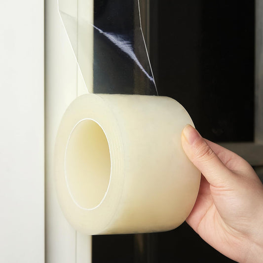 Transparent Door and Window Weather Stripping Tape, Clear Draft Isolation Sealing Film for Door Stopper, No Residue Adhesive (4 Inch x 33 Yards) 4 Inch x 33 Yards