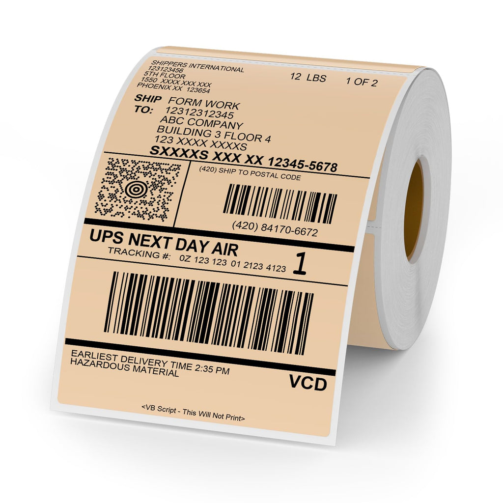 Khaki Thermal Labels 4 × 6 Inch Waterproof Vinyl Stickers 250 PCS Khaki