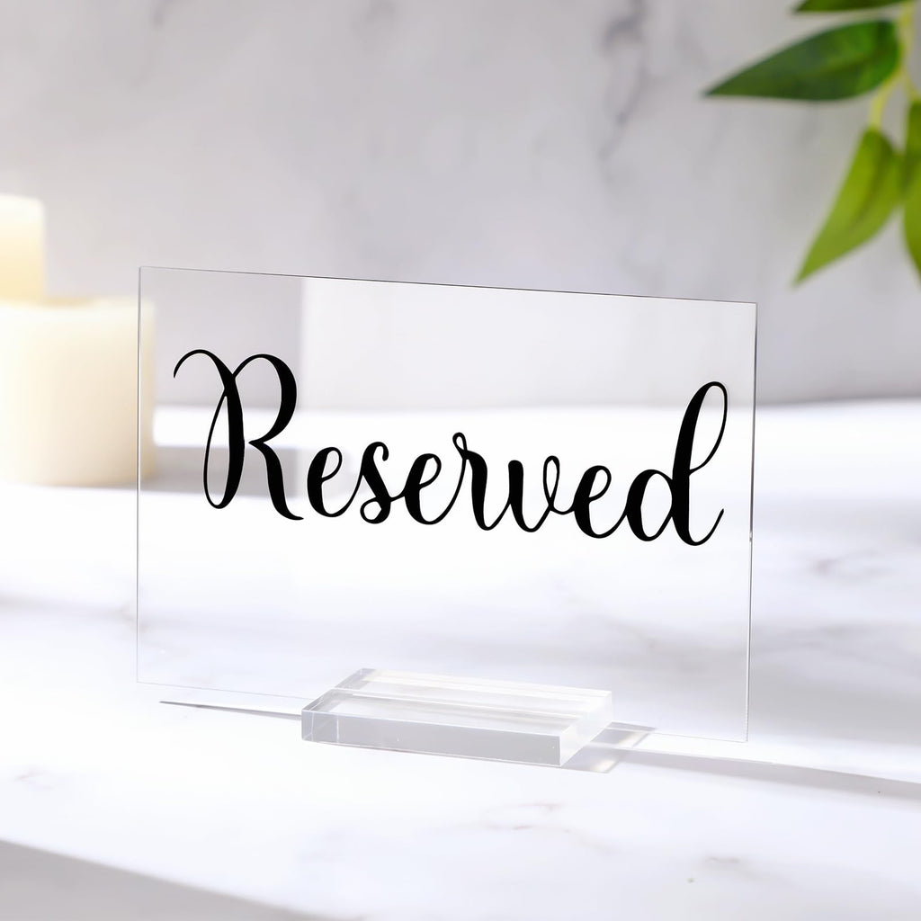 Roowest 10 Set Acrylic Reserved Table Signs for Wedding,Clear, Black Clear, Black
