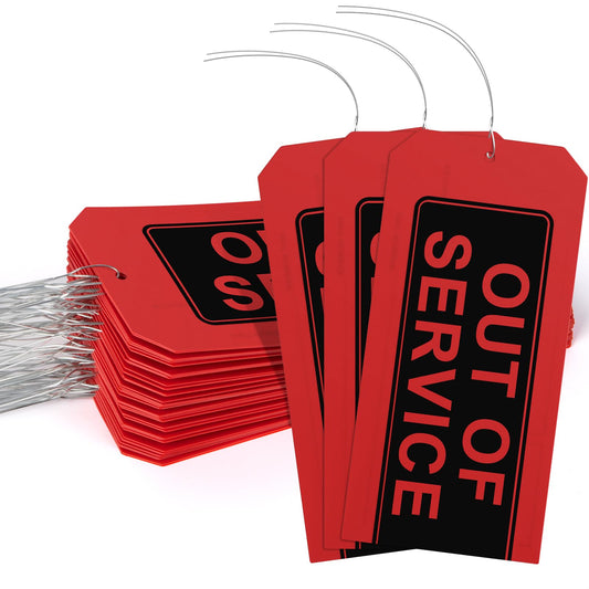 Out of Service Tags,100-pk Red Repair Tags with Wires Attached,Tear & Water Resistant PVC-Plastic,Maintenance Repair Tags,Weather Proof