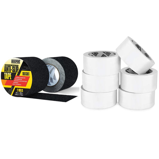 Lockport 2 Pack Grip Tape 50 Ft x 4 in and 6 Pack White Duct Tape 20 Yds x 2 Inches Bundle