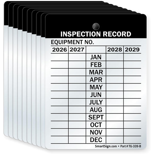 SmartSign Inspection Record Tags, 4-Year Maintenance Write-On Tags, 3 x 2.25 inch, 20 mil Thick Heavy Duty Aluminum, Pack of 10