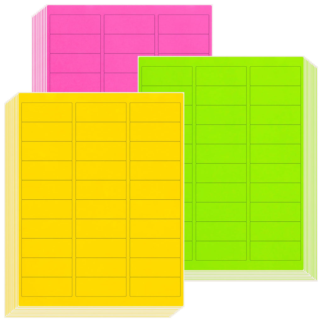 LLIKED 1"x2-5/8" Assorted Fluorescent Address Labels 900 Labels 30 Sheets 1" x 2-5/8"
