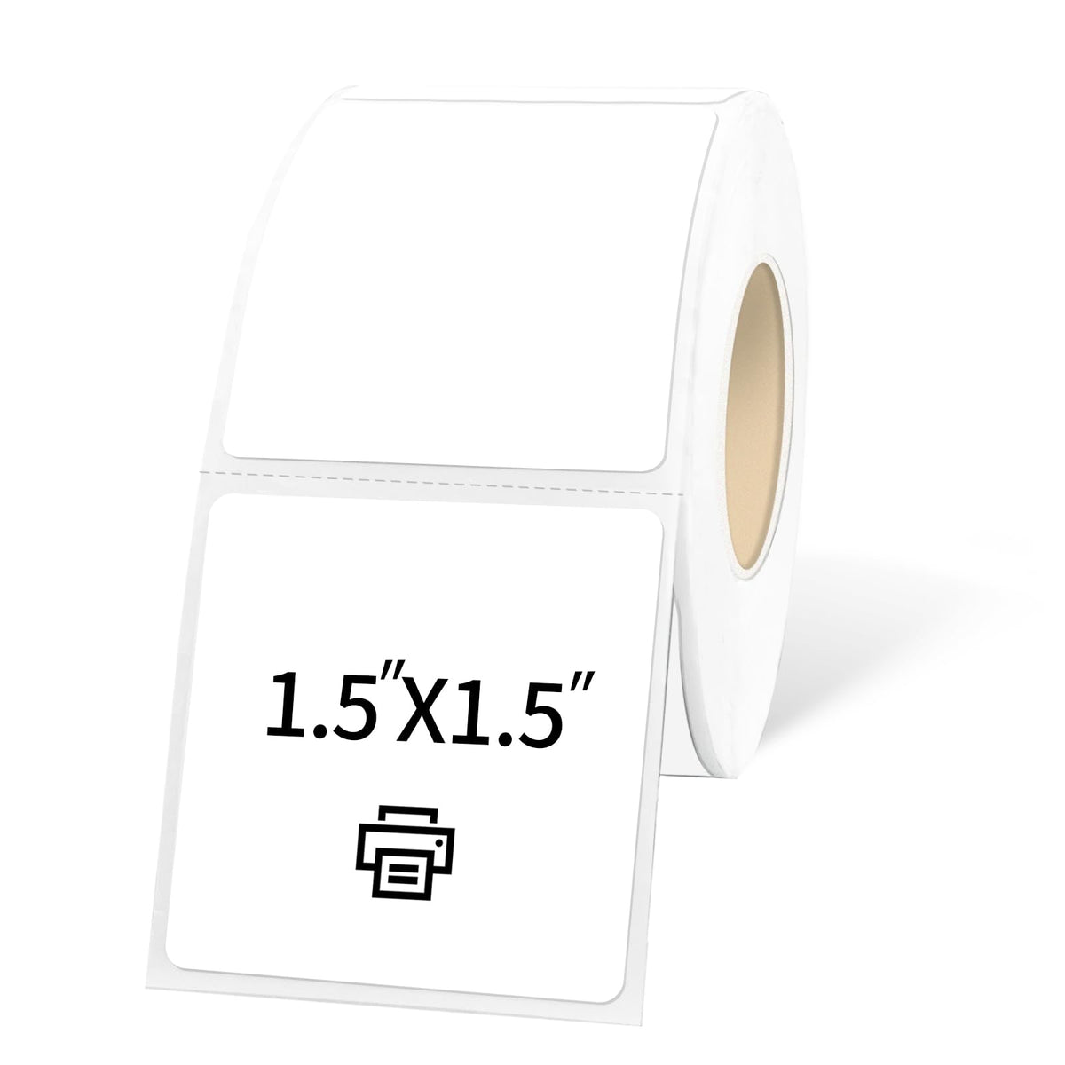 1.5"x1.5" White Square Thermal Label Stickers,Self-Adhesive Square Direct Thermal Labels,500 Sheets with Perforation Line in ROLL 1.5×1.5 inch