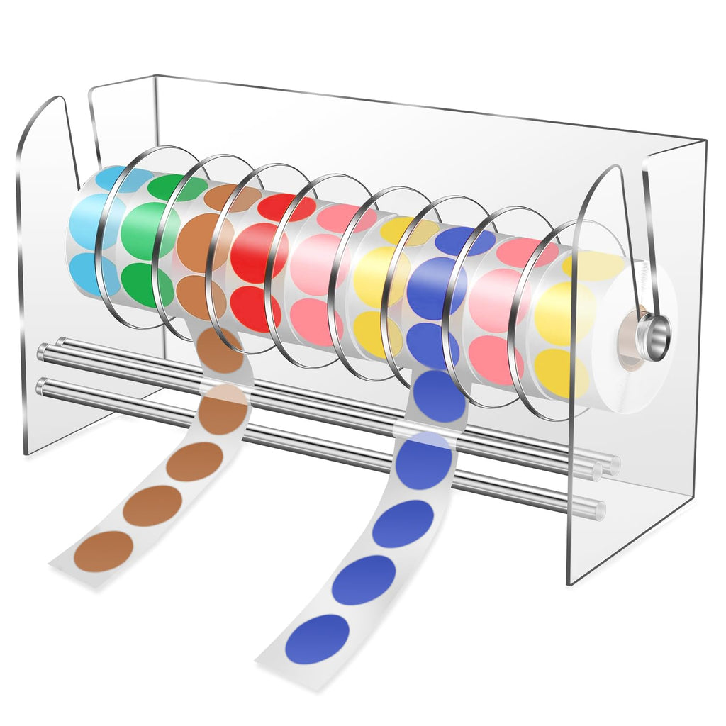 Sticker Dispenser,Label Dispenser,Sticker Holder Organizer,Sticker Roll Dispenser,Adjustable 9 Disks Acrylic Lable Roll Holder Organizer, Label Stand for Holding Tape Sticker Label Office and Home