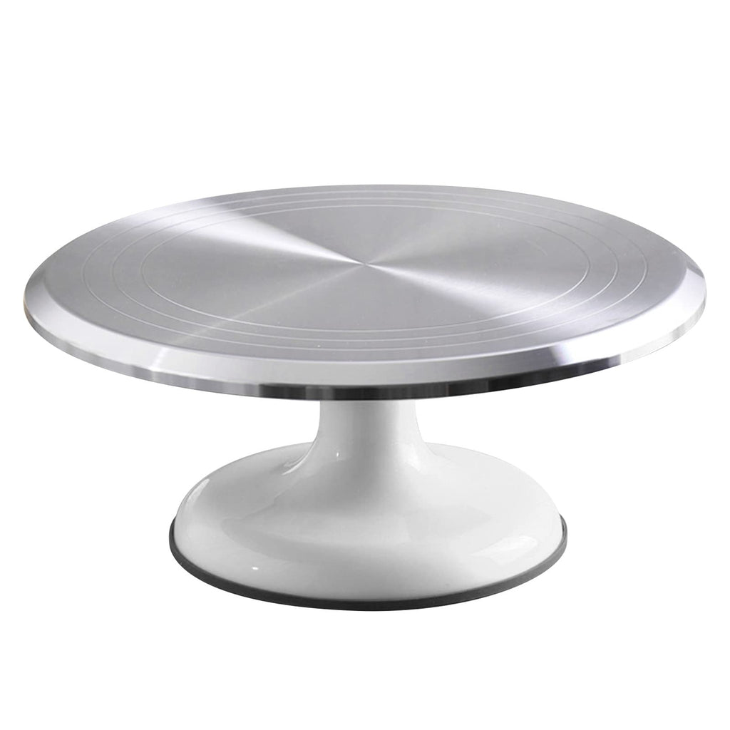 10 Inch Revolving Cake Decorating Stand, Professional Aluminum Alloy Cake Turntable with Silent Bearing, Easy Access to All Sides for Frosting, Smooth Smoothing (White)