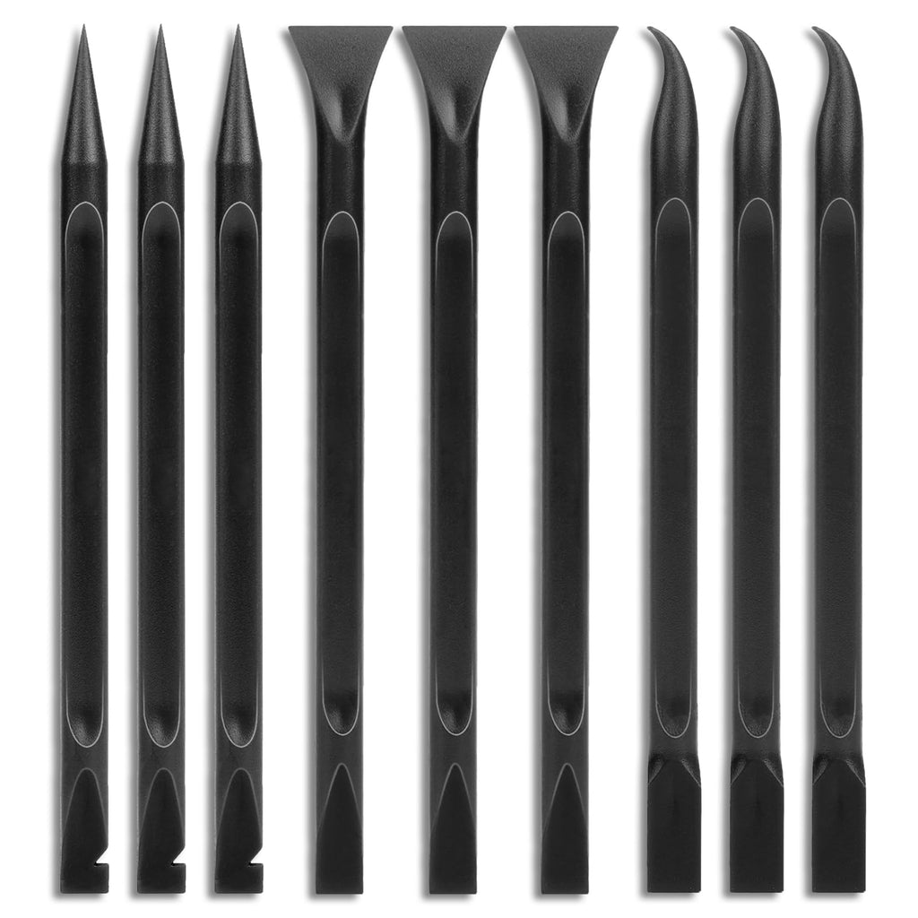 Mozeat Lens 9-piece carbon fiber paint scraper set with plastic detail brushes for cleaning narrow gaps, removing stickers, stains, and dirt.