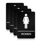 Womens Restroom Sign, ADA Compliant Braill Sign with Double Sided 3M Tape Women Pack of 4