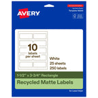 Avery® EcoFriendly Matte White Recycled Rectangle Labels, 1.5" x 3.75", Print-to-The-Edge, Matte White Labels, Permanent Adhesive, Laser/Inkjet Printable, 250 Total 250 labels