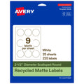 Avery EcoFriendly Matte White Recycled Round Scalloped Labels, 2.5" Diameter, Print-to-The-Edge, Matte White Labels, Permanent Adhesive, Laser/Inkjet Printable, 225 Total 225 labels