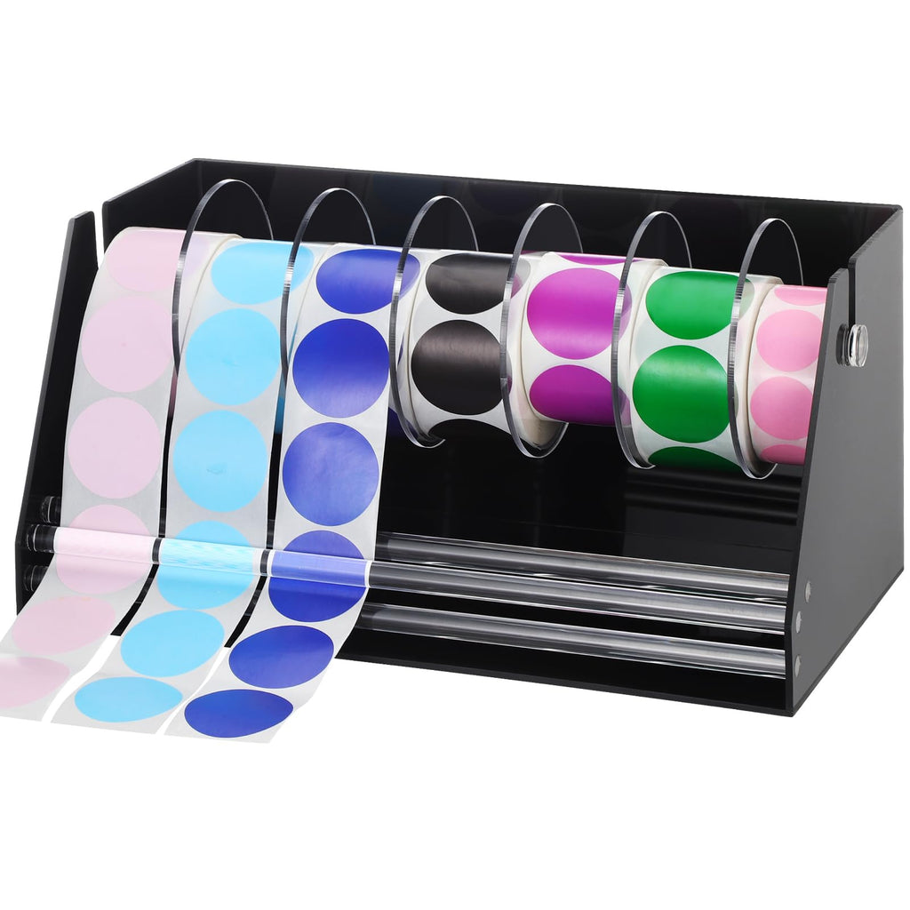 Feifeiya Adjustable Label Dispenser Acrylic Sticker Roll Dispenser, 7 Disks