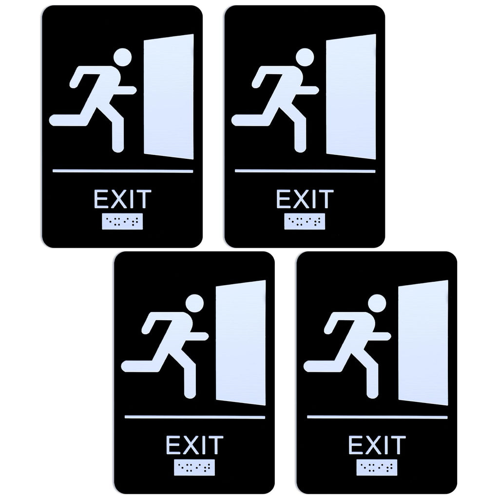 4 Pcs Exit Sign with Braille ADA Compliant 9x6 Inch for Business