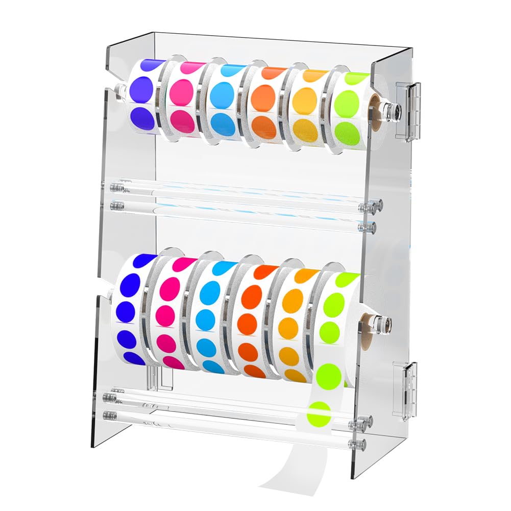 Label Dispenser 12 Disks Acrylic Sticker Dispenser Label Roll Holder(Clear)