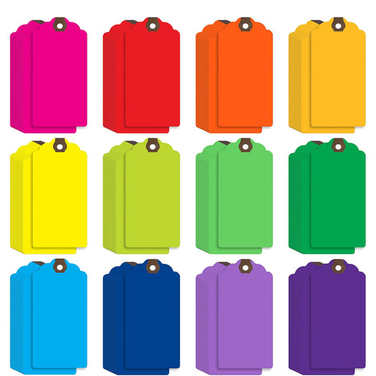 Outus 480 Pcs Manila Tags Rainbow Colors Gift Tags with String Attached Shipping Luggage Paper Tag Hanging Price Label for Christmas DIY Crafts Gift Holiday Party Favors 2 3/4" X 1 3/8"
