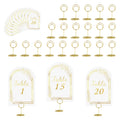 JOYIT 20 Sets Wedding Table Numbers 1-20 with 20 Pcs Table Number Holders White Gold 20 Cards+20 Holders(Round)
